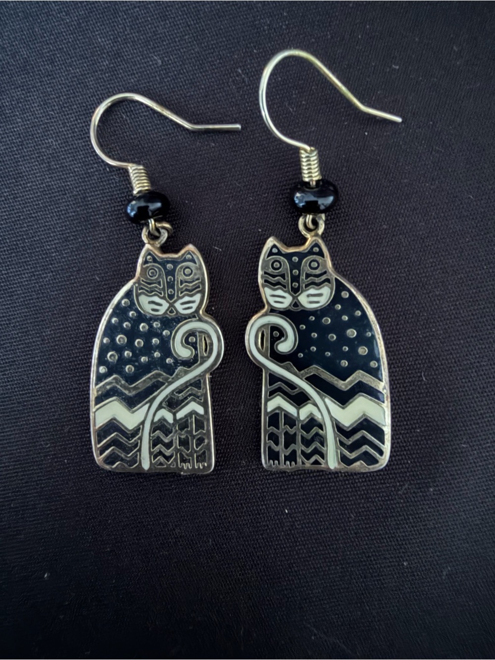Vintage Laura Burch Black and White Cat Enameled drop earrings